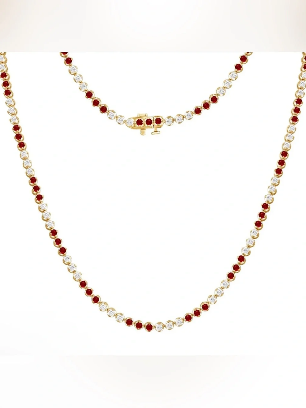 6.7 CTW Diamond Ruby Tennis Necklace 925 Sterling Silver 14K Yellow Gold Plated
